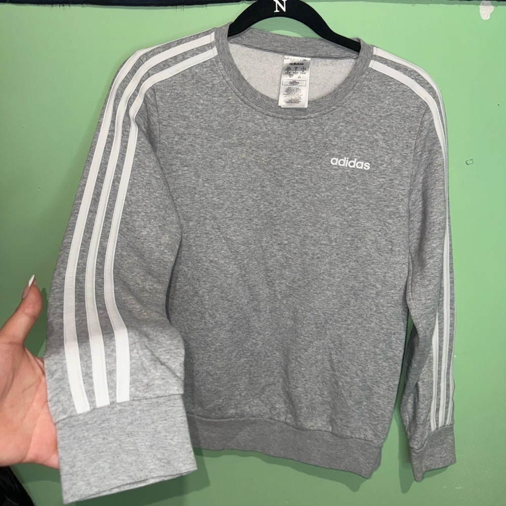 Adidas grey and white crewneck
